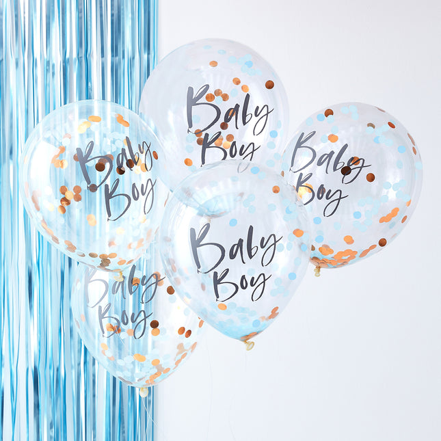 Blaue Konfetti Ballons Baby Junge 30cm 5Stk