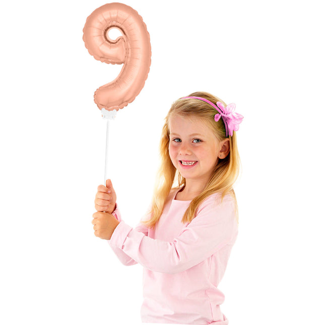 Folienballon Figur 9 Rose Gold 36cm mit Stab