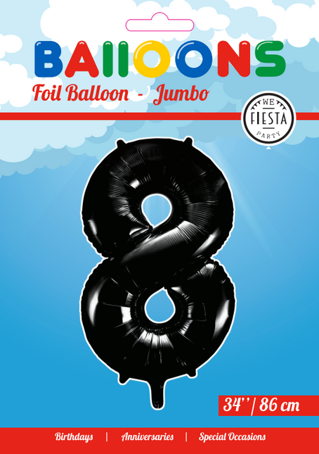 Folienballon Figur 8 Schwarz XL 86cm leer