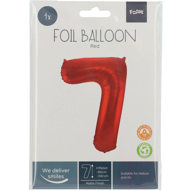 Folienballon Figur 7 Matt Rot XL 86cm leer