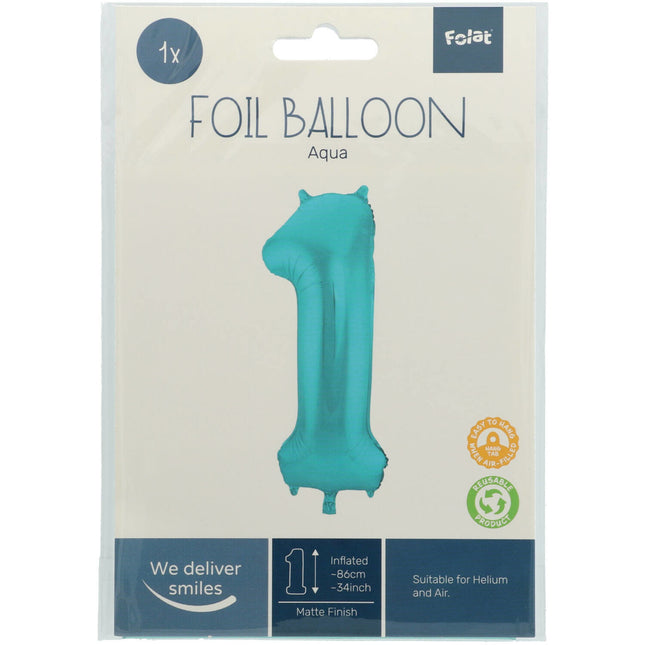 Folienballon Figur 1 Pastell Mintgrün XL 86cm Leer