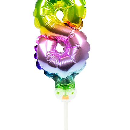 Folienballon Figur 8 Regenbogen 13cm mit Stick