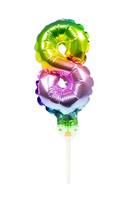 Folienballon Figur 8 Regenbogen 13cm mit Stick