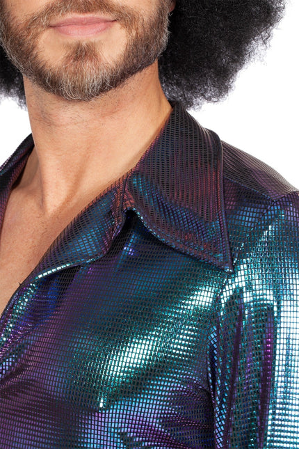 Disco Bluse Metallisch Lila Blau