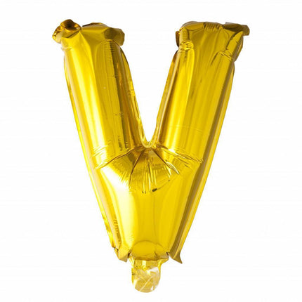 Folienballon Buchstabe V Gold 41cm mit Strohhalm