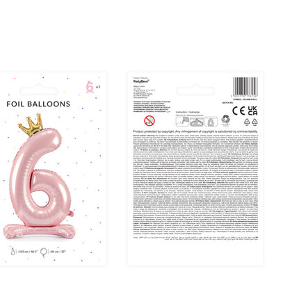 Folienballon Figur 6 Hellrosa Standard Leer 84cm