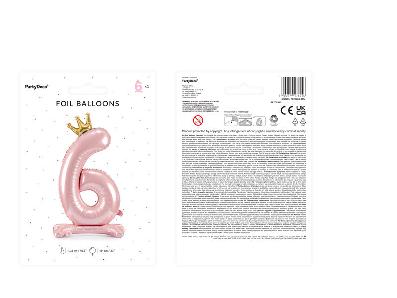 Folienballon Figur 6 Hellrosa Standard Leer 84cm