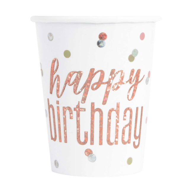 Happy Birthday Becher Weiß Glitter 266ml 8Stück