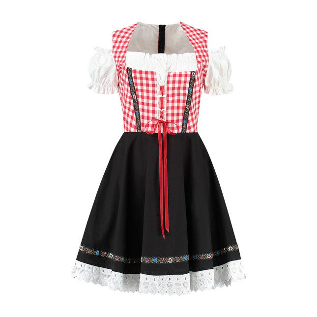 Oktoberfest Dirndl Kleid Oktoberfest Rot Weiß Schwarz Damen