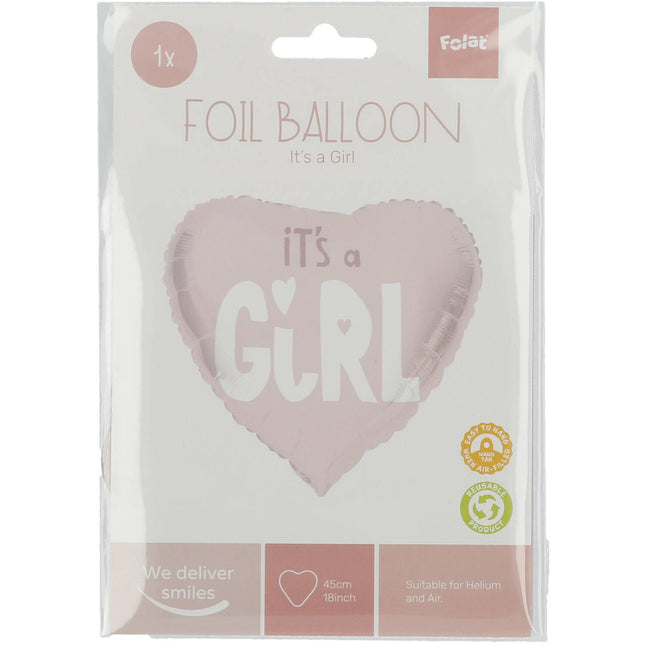 Heliumballon Herz It's A Girl Rosa Leer 45cm