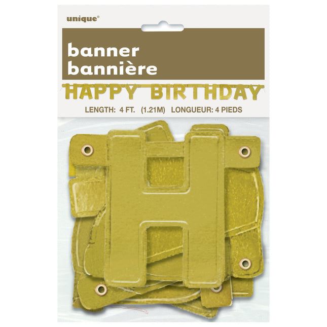 Buchstabengirlande Happy Birthday Gold Metallic 1,2m