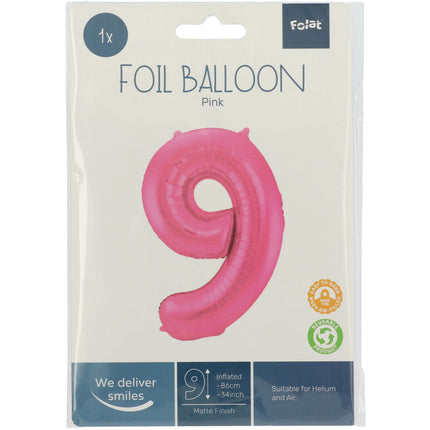 Folienballon Figur 9 Matt Rosa XL 86cm leer