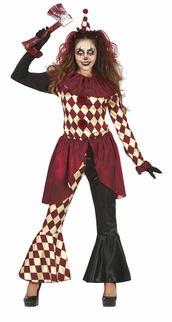 Horror Clown Halloween Kostüm Damen Rot Gold