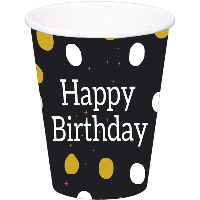 Happy Birthday Becher Schwarz 250ml 8Stück