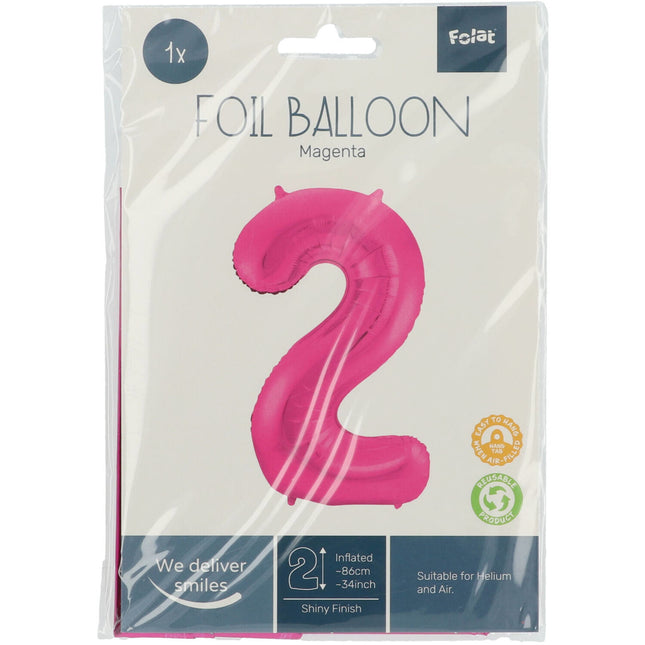 Folienballon Figur 2 Fuchsia Metallic XL 86cm leer