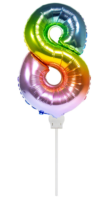 Folienballon Figur 8 Regenbogen 36cm mit Stick