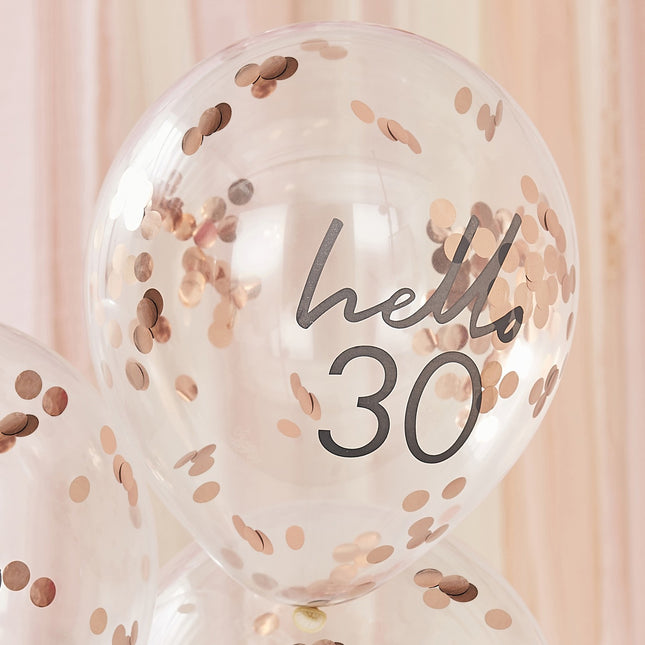 Rose Gold Konfetti Ballons 30 Jahre 30cm 5Stk