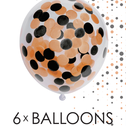 Konfetti Ballons Orange Schwarz 30cm 6Stk