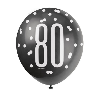 Ballons 80 Jahre Dots Schwarz 30cm 6Stück