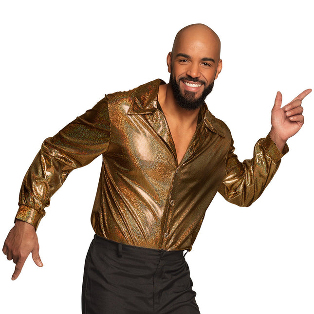 Disco Bluse Gold Männer Glitzer