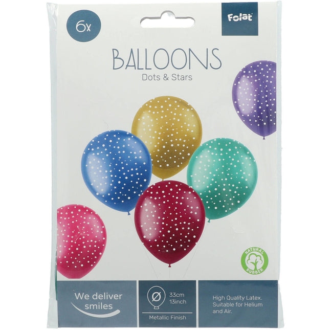 Ballons Dots & Stars Bunt 33cm 6Stk