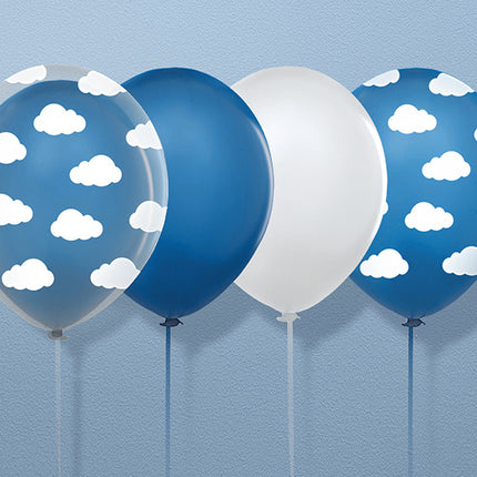 Blaue Ballons Weiße Wolken 30cm 6Stk