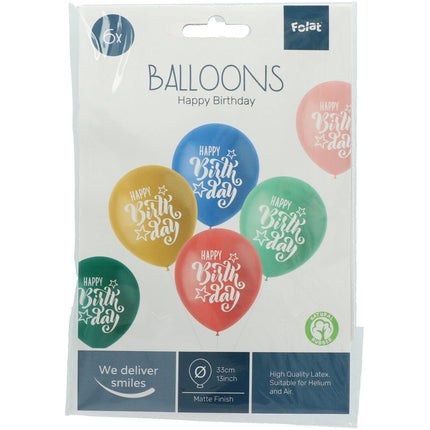 Luftballons Happy Birthday 33cm 6Stk