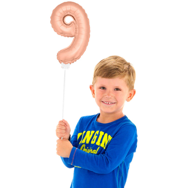 Folienballon Figur 9 Rose Gold 36cm mit Stab