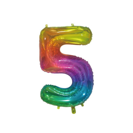 Folienballon Figur 5 Regenbogen Transparent 66cm