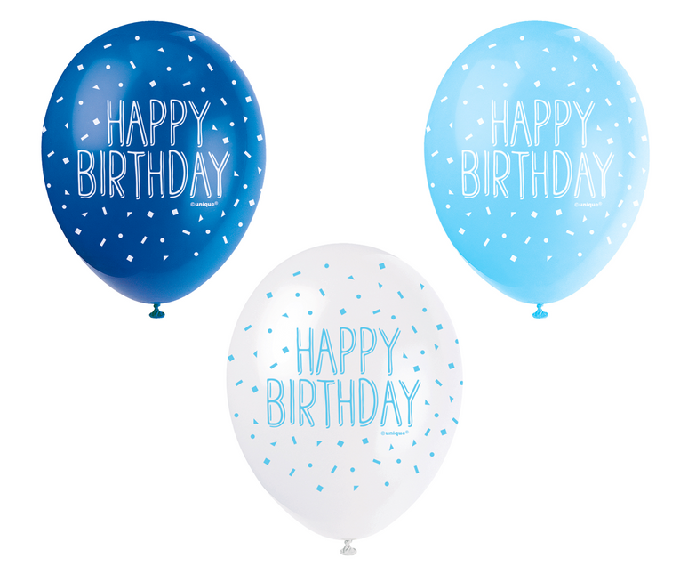 Luftballons Happy Birthday Konfetti Blau 30cm 5Stück