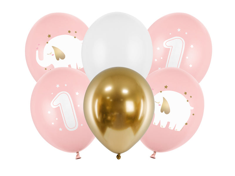 Ballons 1 Jahr Mix Rosa 30cm 6Stk