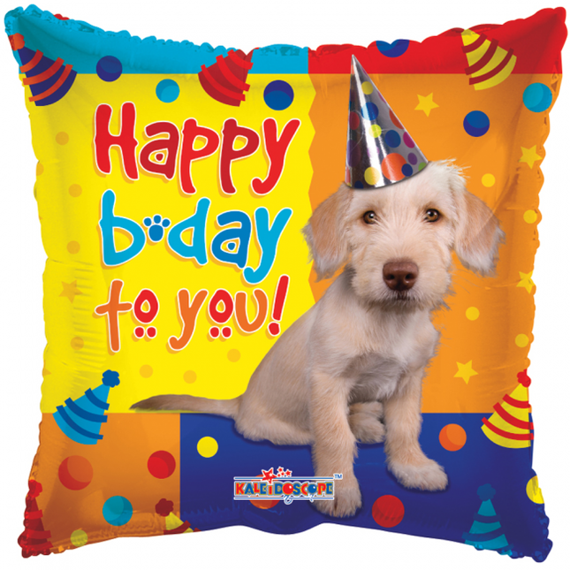 Helium Ballon Quadratisch Happy Birthday Hund 45cm leer