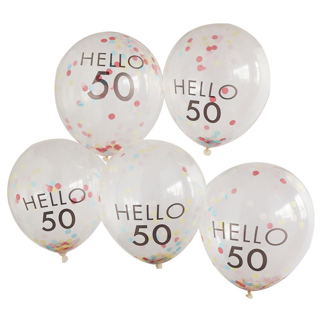 Transparente Konfetti-Ballons 50 Jahre 30cm 5Stk