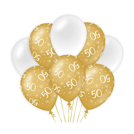 Ballons 50 Jahre Gold Weiß 30cm 8Stück