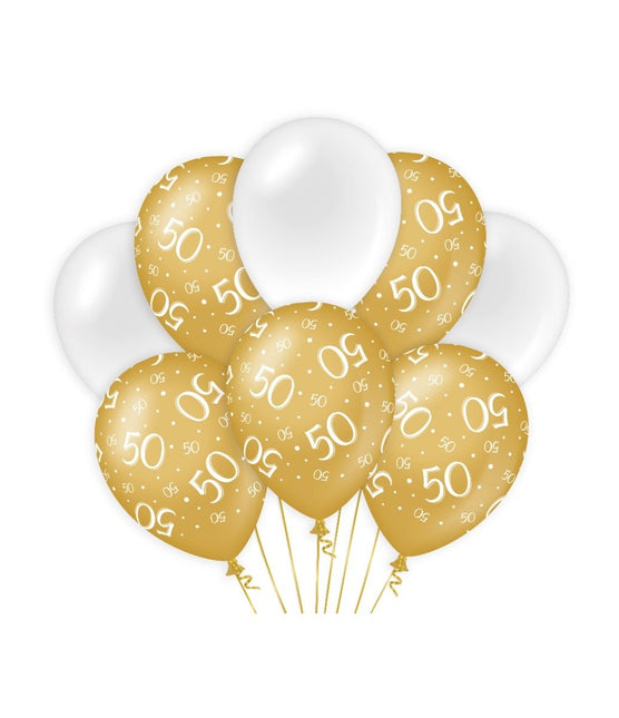 Ballons 50 Jahre Gold Weiß 30cm 8Stück