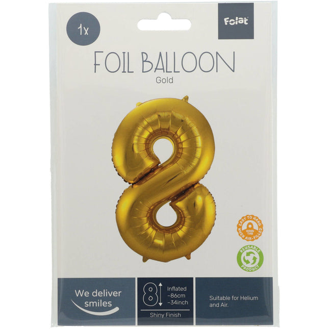 Folienballon Figur 8 Gold Metallic XL 86cm leer