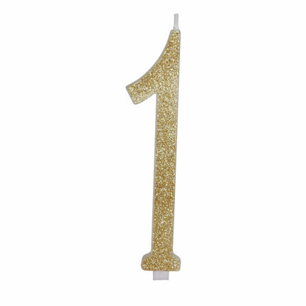 Goldene Kerze 1 Jahr Glitzer 12,5cm