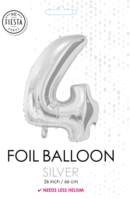 Folienballon Figur 4 Silber 66cm