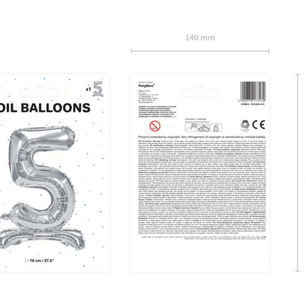 Folienballon Figur 5 Silber Standard Leer 70cm