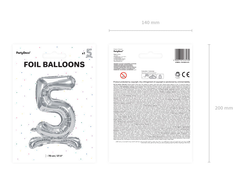 Folienballon Figur 5 Silber Standard Leer 70cm