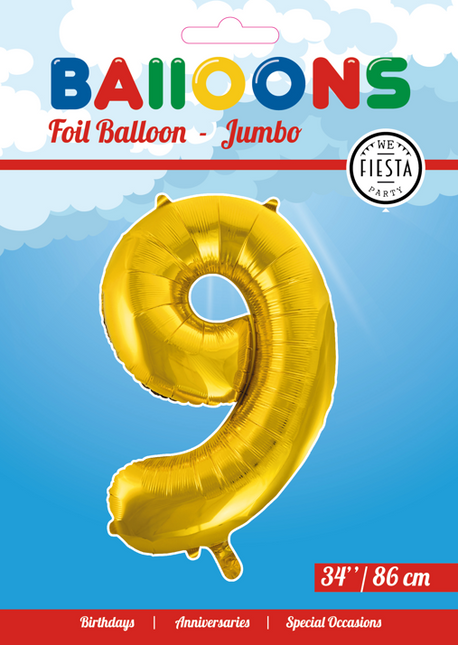 Folienballon Figur 9 Gold XL 86cm leer