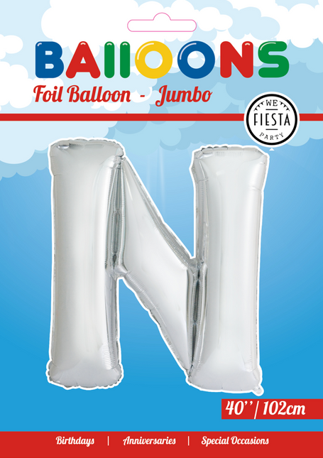 Folienballon Buchstabe N Silber XL 102cm leer