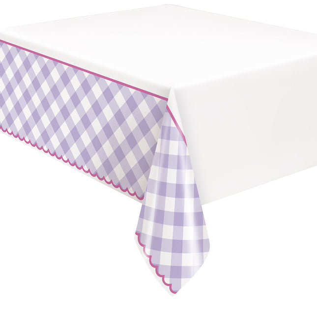 Gingham Tischtuch mit rosa Rand 2,13 m