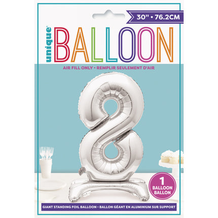 Folienballon Figur 8 Silber Standard 76cm