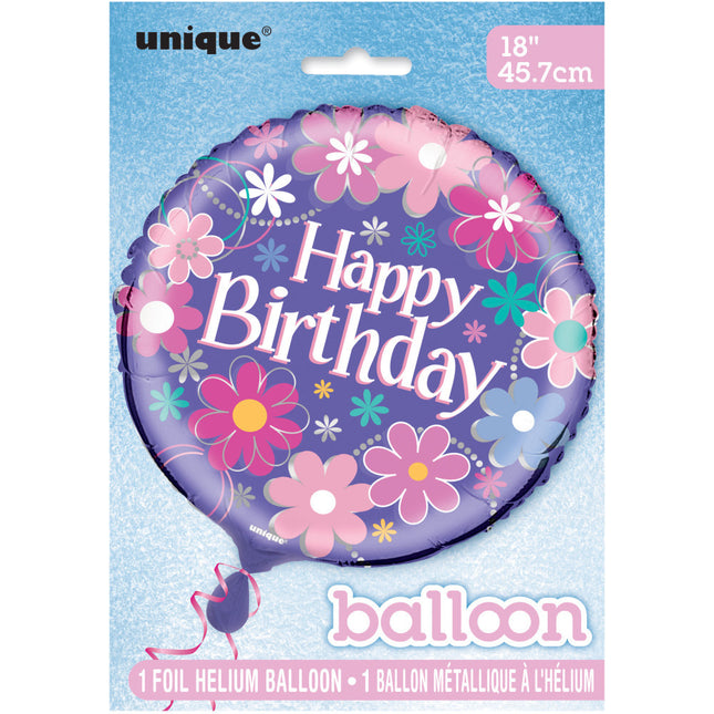 Helium Ballon Blumen Happy Birthday 45cm leer