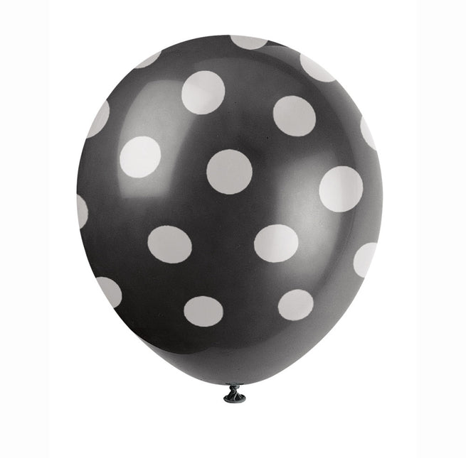 Schwarze Ballons Weiße Punkte 30cm 6 Stk.