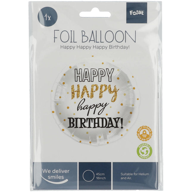 Heliumballon Happy Birthday Golden Dots Leer 45cm