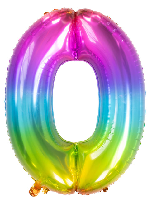 Folienballon Figur 0 Regenbogen XL 81cm leer