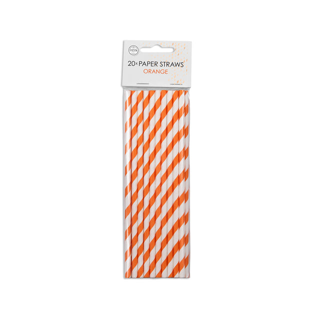 Papierstrohhalme Orange Gestreift 19,7cm 20Stück