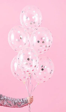 Konfetti Ballons Silber Deluxe 30cm 6Stk